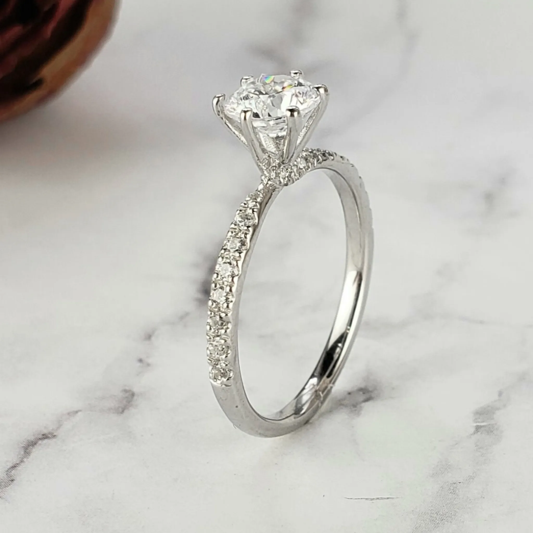 Solitaire Diamond Engagement Ring With Diamond Twisted Band