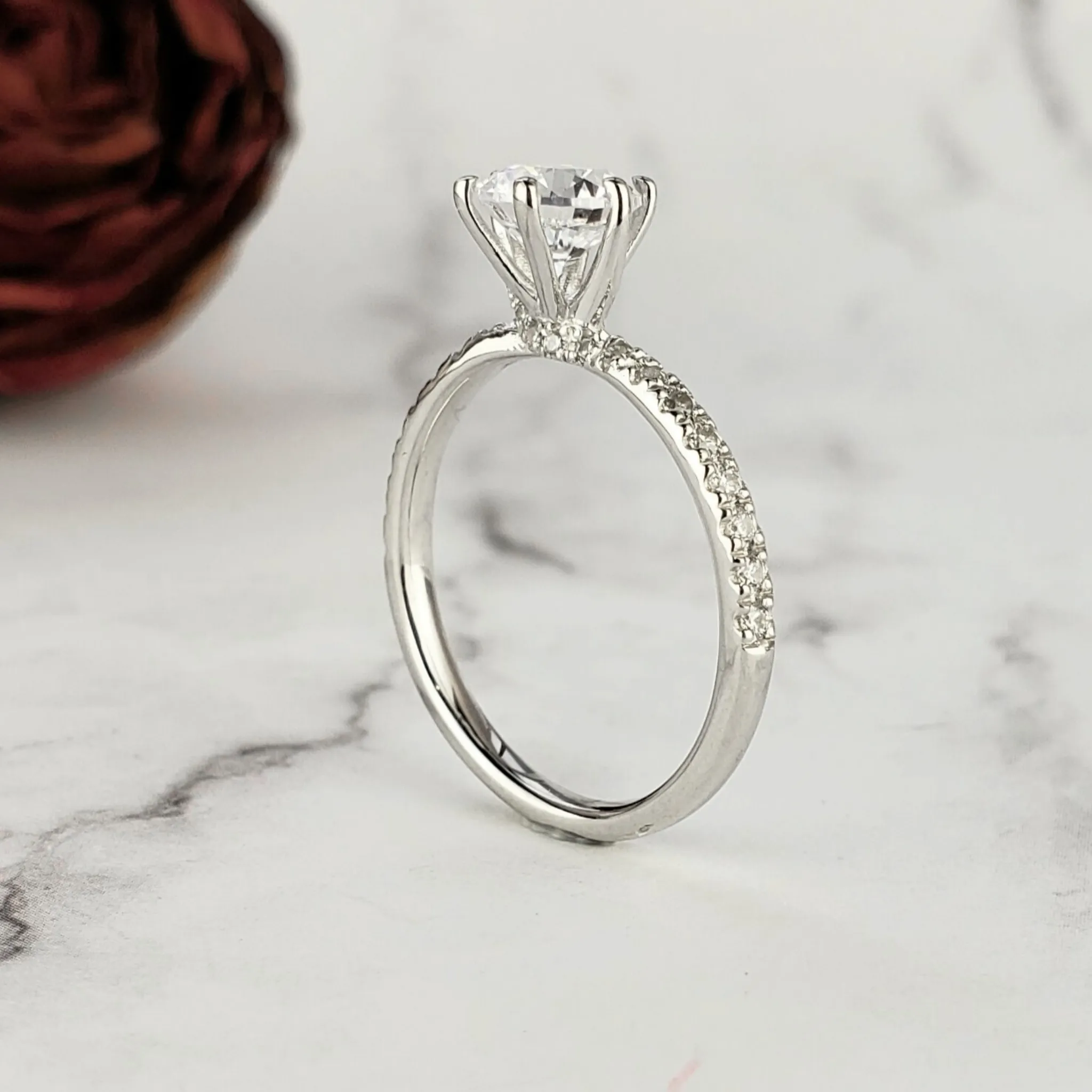 Solitaire Diamond Engagement Ring With Diamond Twisted Band