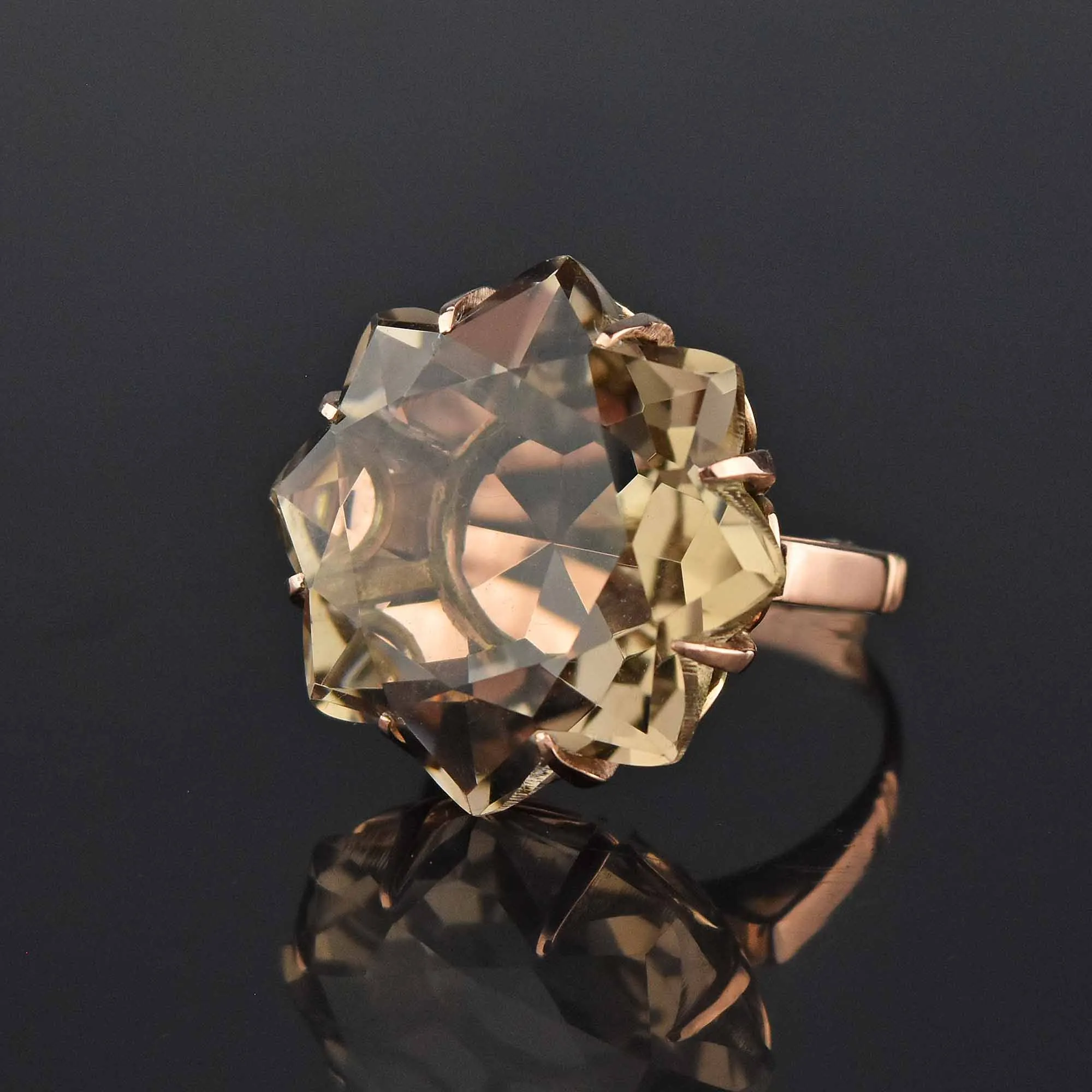 Specialty Cut 25 CTW Smoky Quartz Starburst 18K Gold Ring