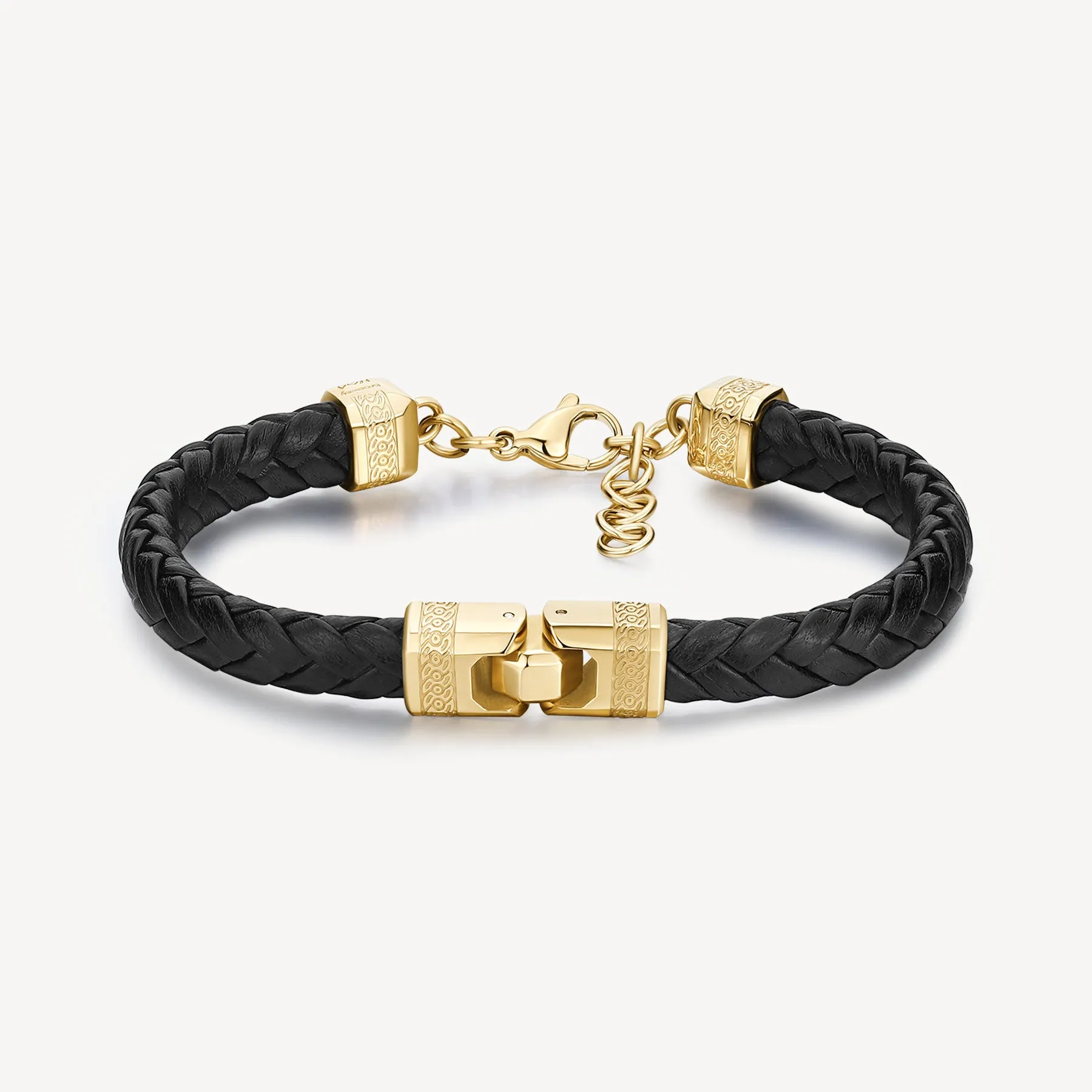 Square Knocker Leather Bracelet in Gold Plated Stainless Steel