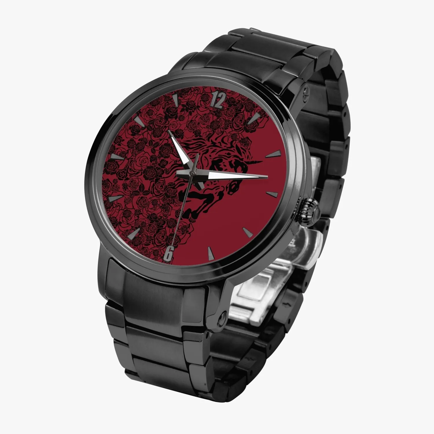 Stainless Steel Strap Automatic Watch [Mens] - Crimson BG_Black Roses