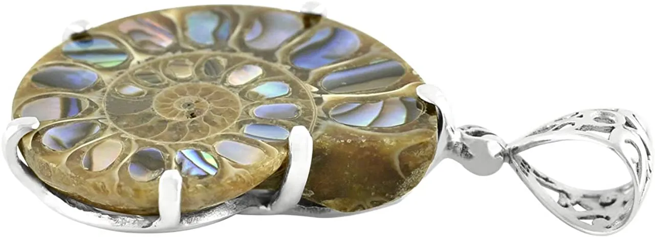 Starborn Ammonite Pendant Inlaid in Abalone (Paua Shell) in 925 Sterling Silver