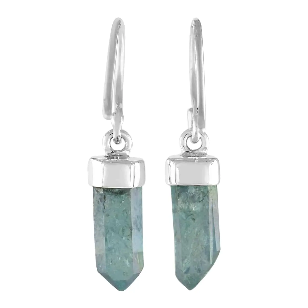 Starborn Aqua Aura Quartz Crystal Point Sterling Silver Drop Earrings