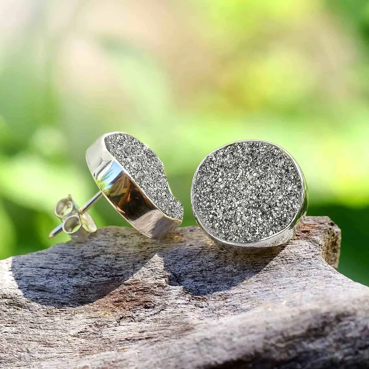 Starborn Silver Quartz Drusy Earrings in Sterling Silver