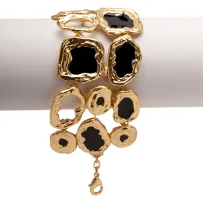 Statement Gold Bracelet With Black Discs