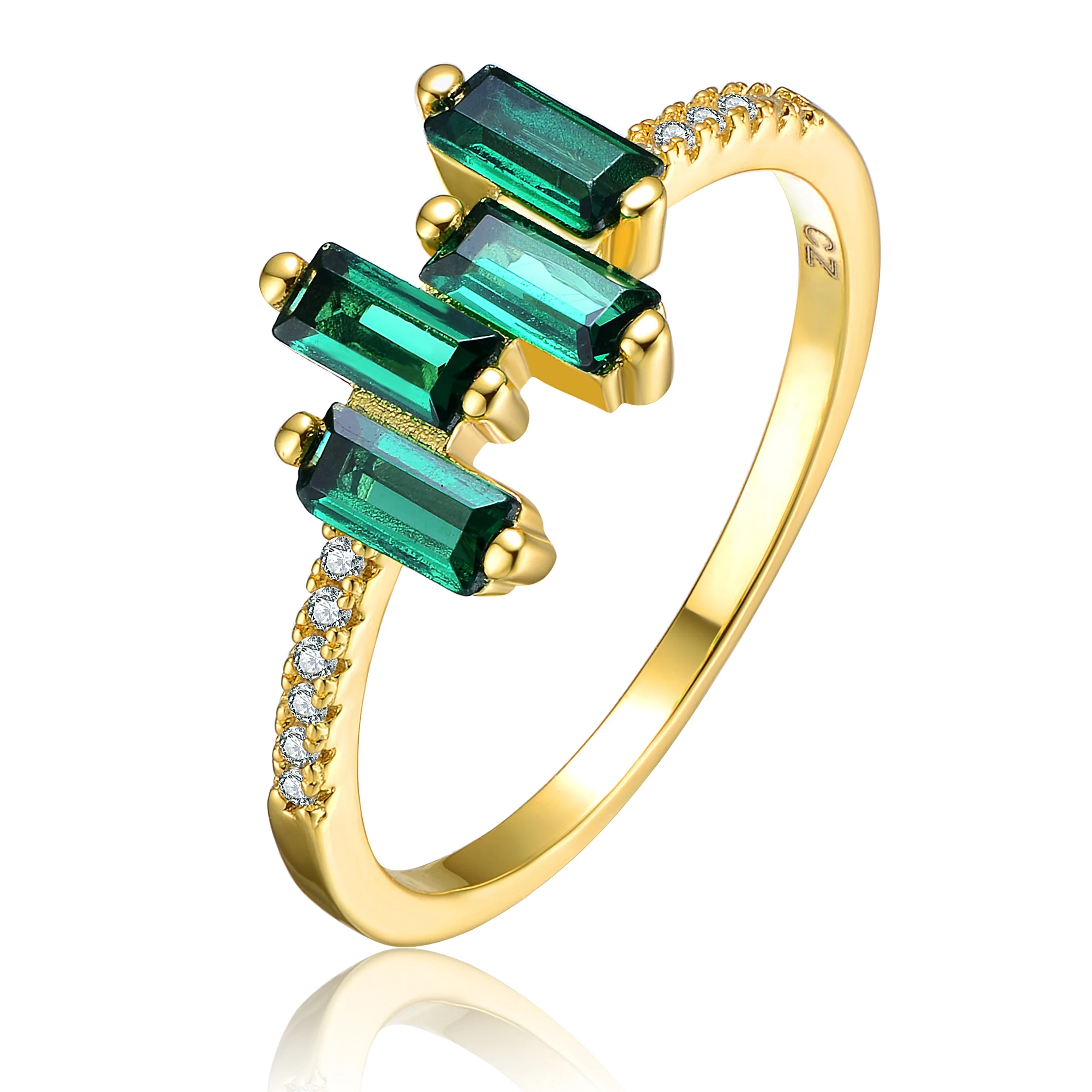 Sterling Silver 14K Gold Plated and Emerald Cubic Zirconia Modern Ring