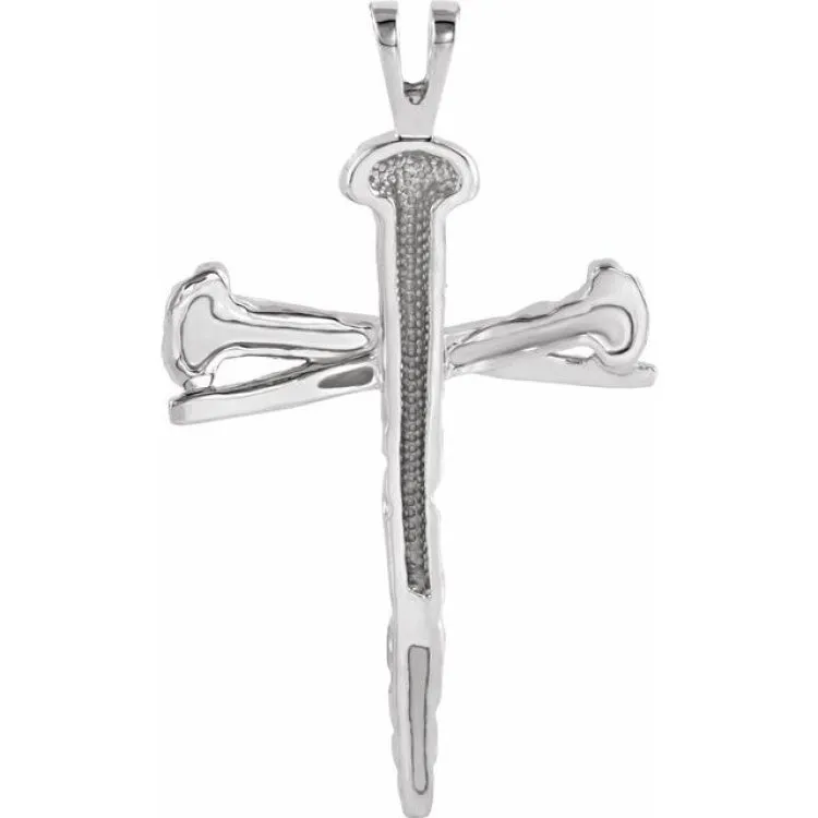 Sterling Silver 34x24 mm Nail Design Cross Pendant