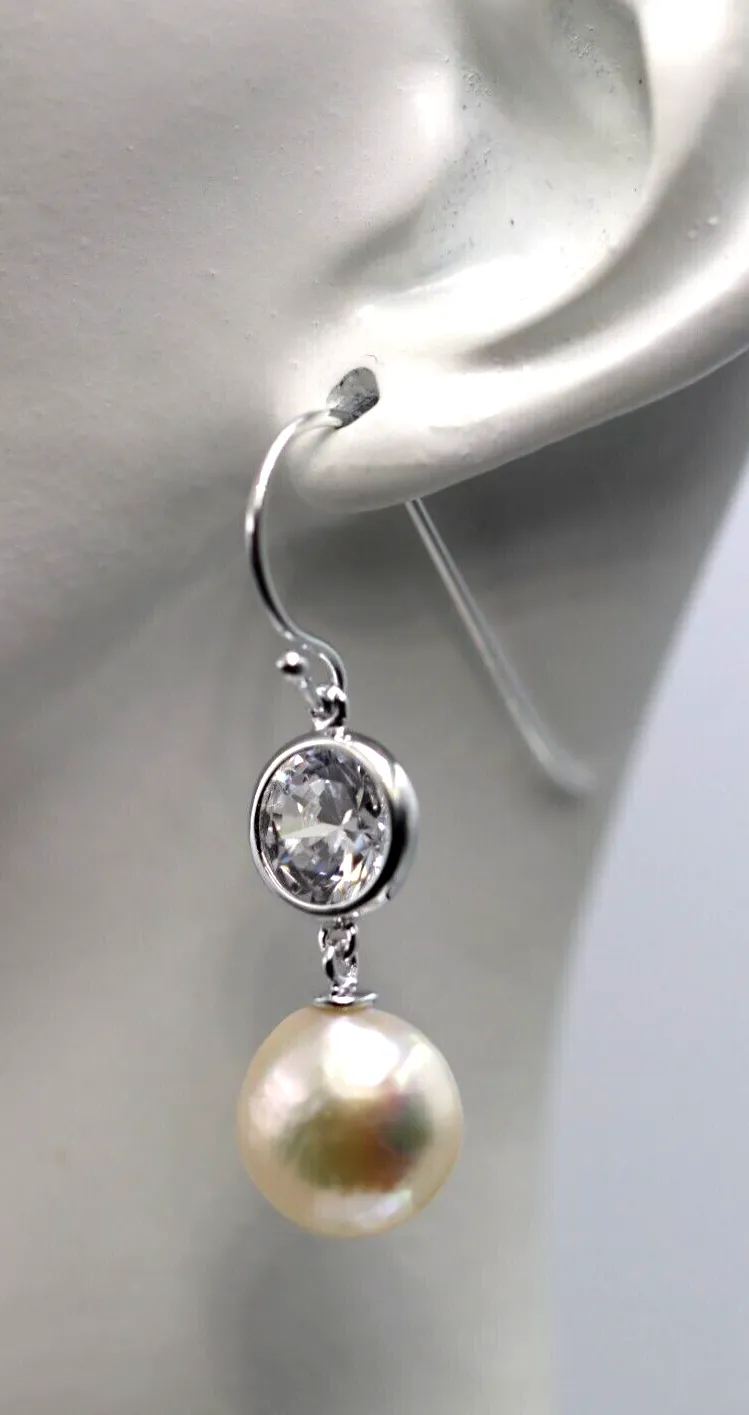 Sterling Silver 925 Freshwater Cultured Baroque Pearl Bezel Earrings