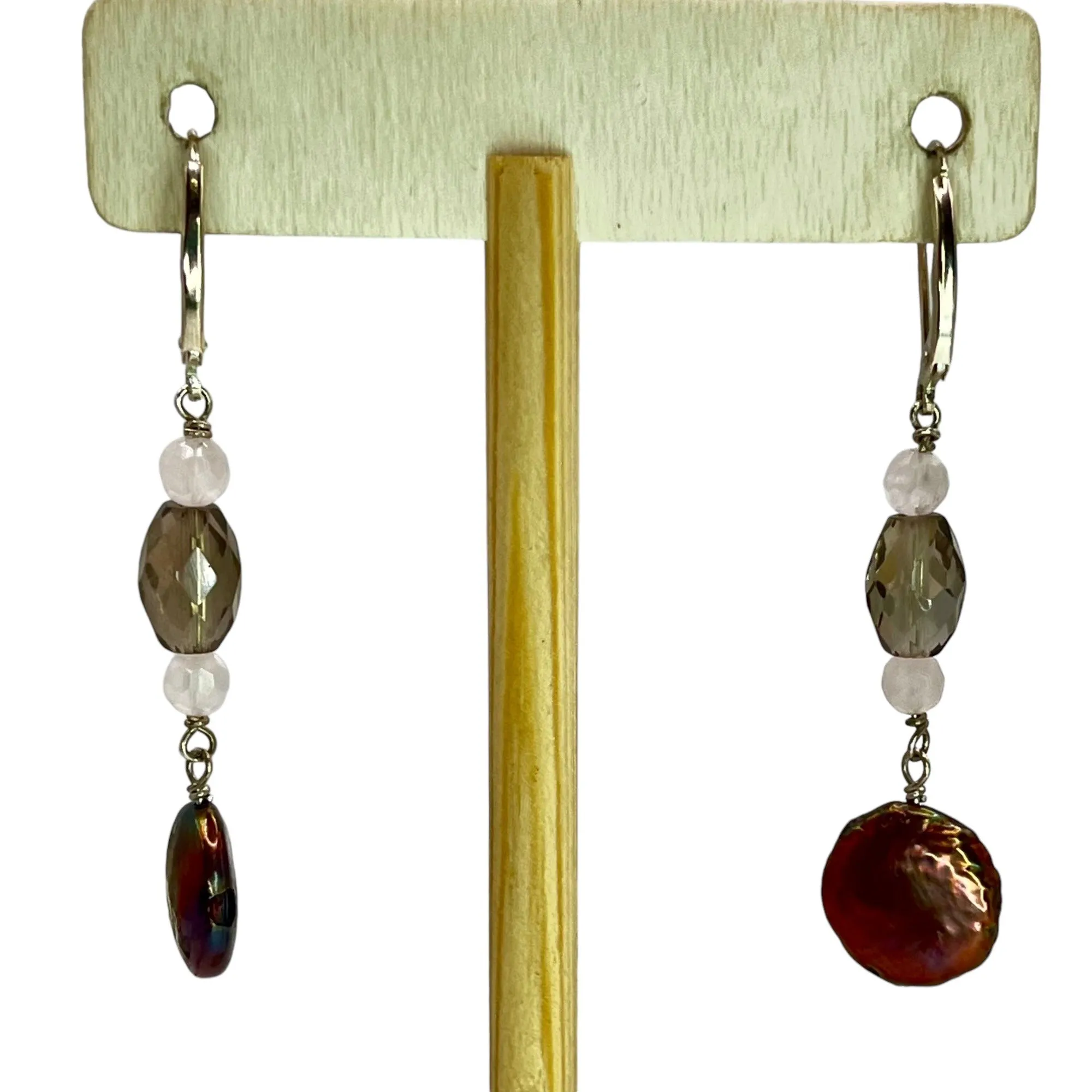 Sterling Silver Beaded Coin Pearl Drop Dangle Earrings Colorful Lightweight Chic