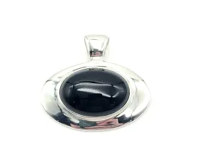 Sterling Silver Black Oval Onyx Sideways Pendant