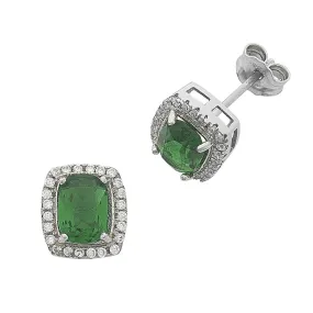 Sterling Silver Emerald Green Cubic Zirconia Stud Earrings