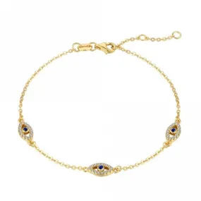 Sterling Silver Gold Plated Evil Eye Bracelet ERLB052