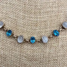 Sterling Silver Rainbow Moonstone And Blue Topaz Necklace