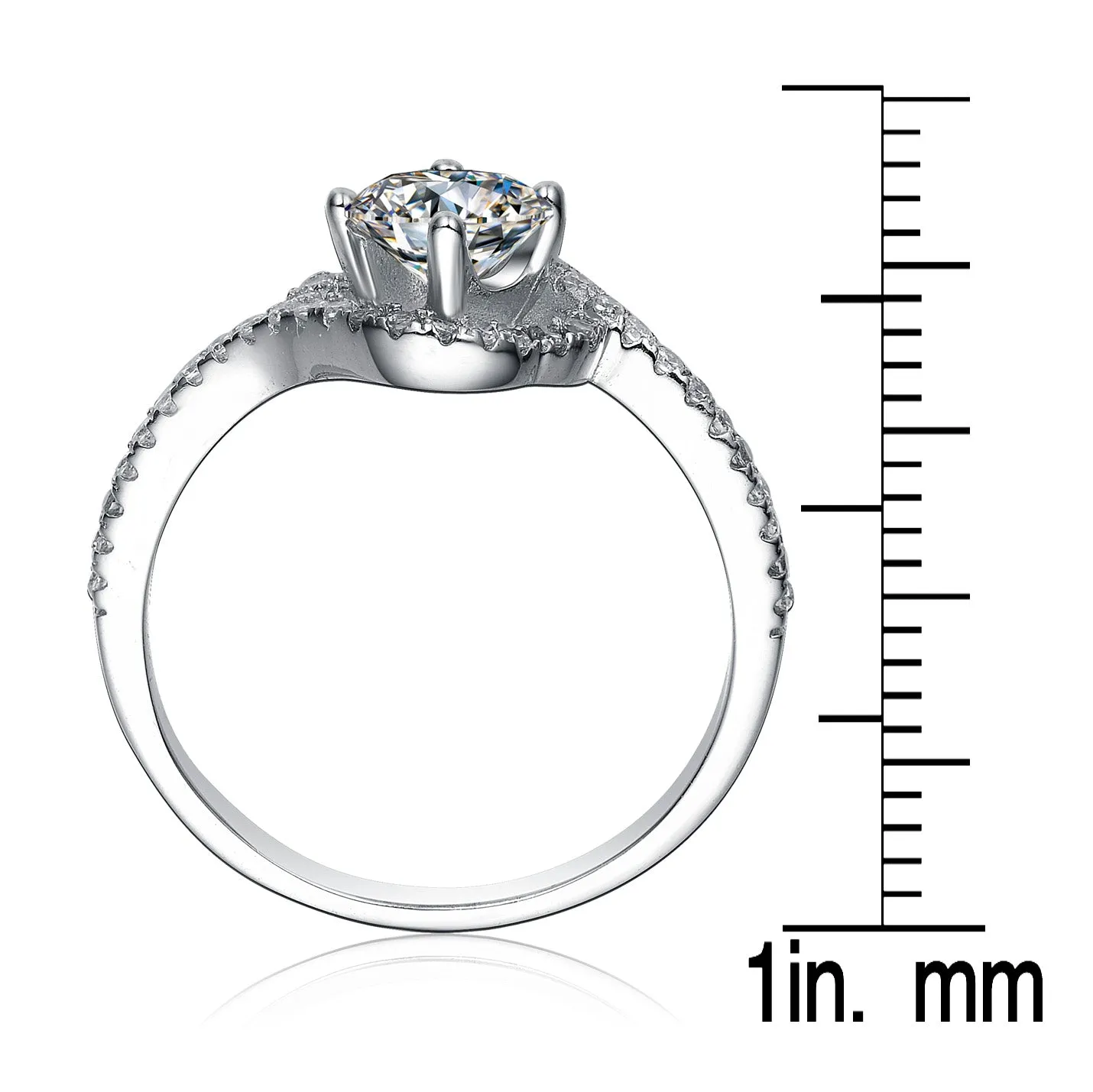 Sterling Silver Round Cut Cubic Zirconia Split Band Ring