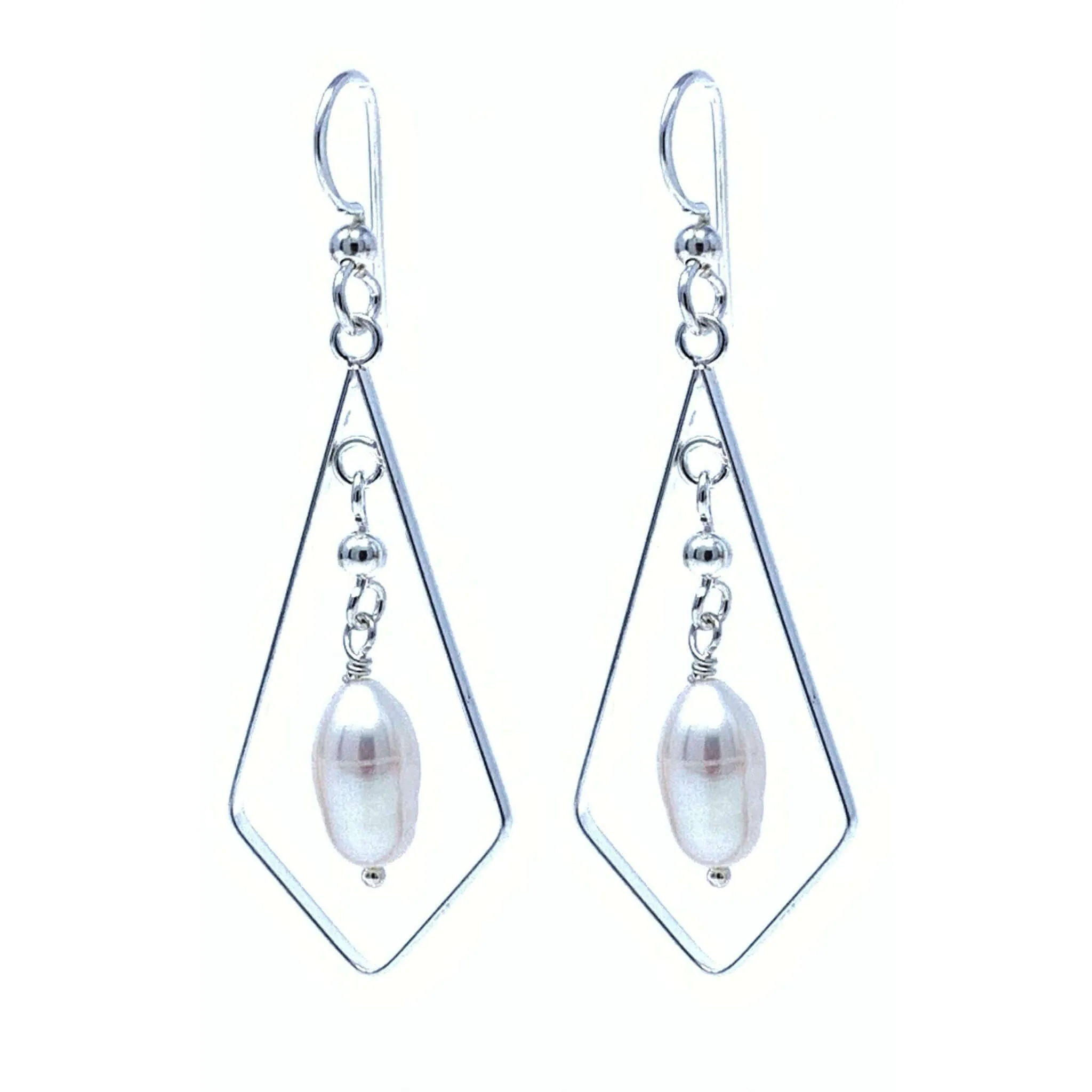 Sterling Silver Teardrop Hoop Earrings with Cultured Freshwater Pearls