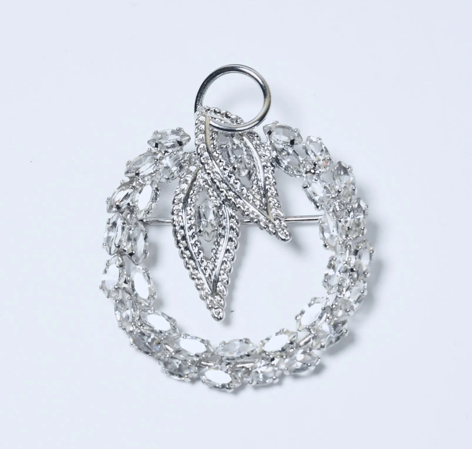 Stunning Vintage Sterling Silver Rhinestone Hoop Brooch