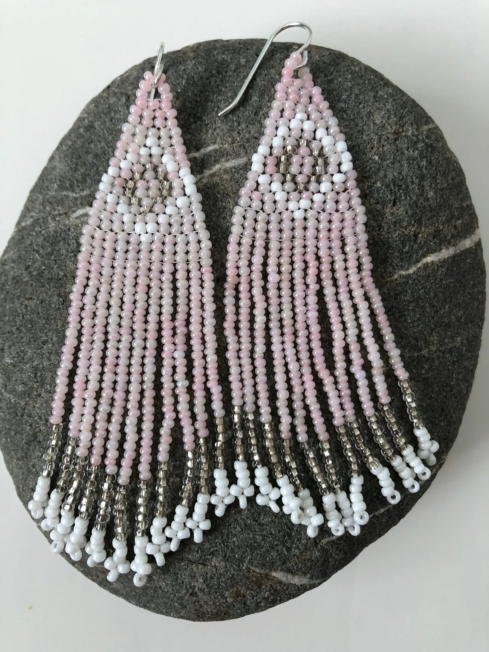 Sweet Eye Seed Bead Fringe Earrings - Pink Art Deco Collection