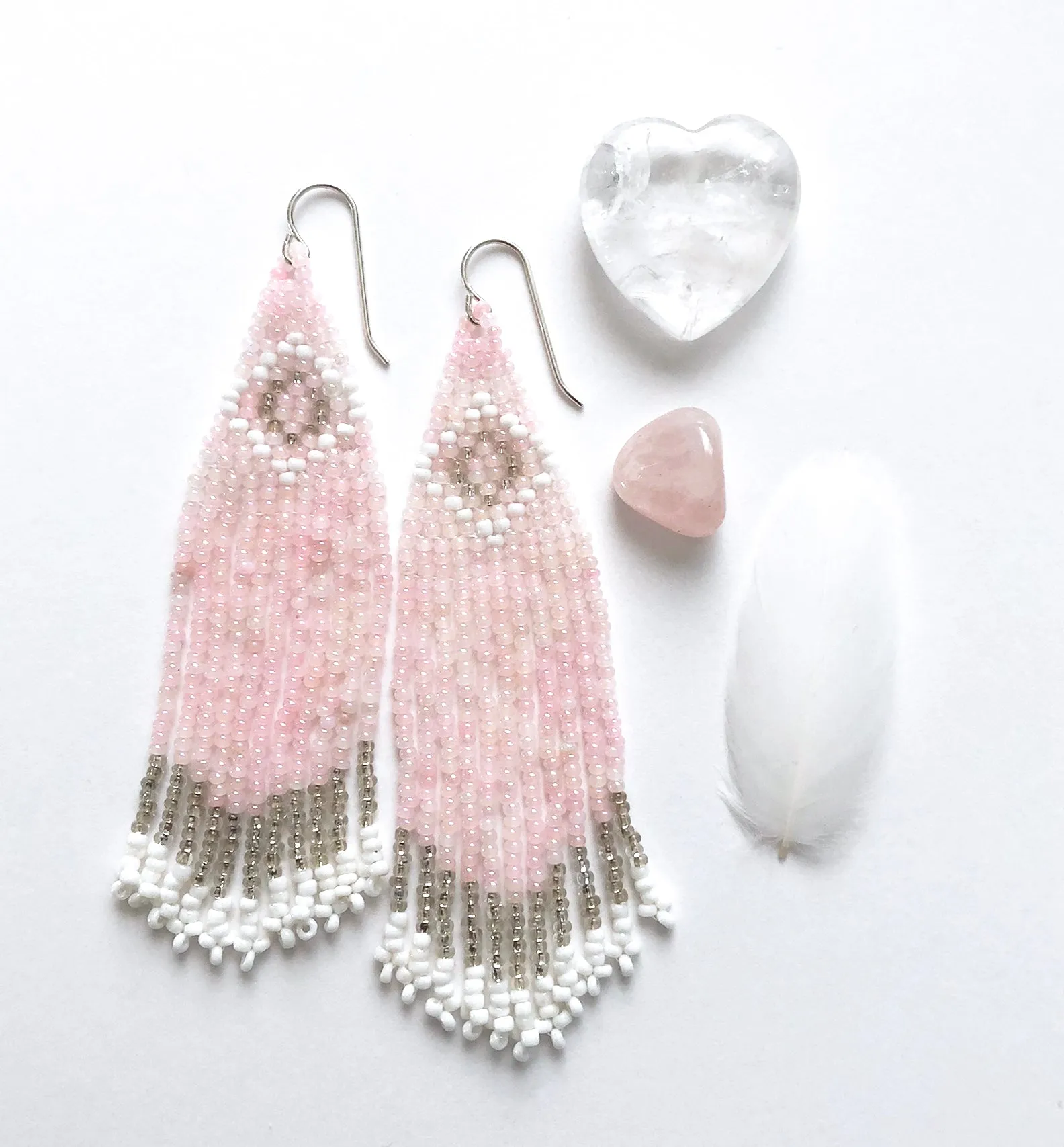 Sweet Eye Seed Bead Fringe Earrings - Pink Art Deco Collection