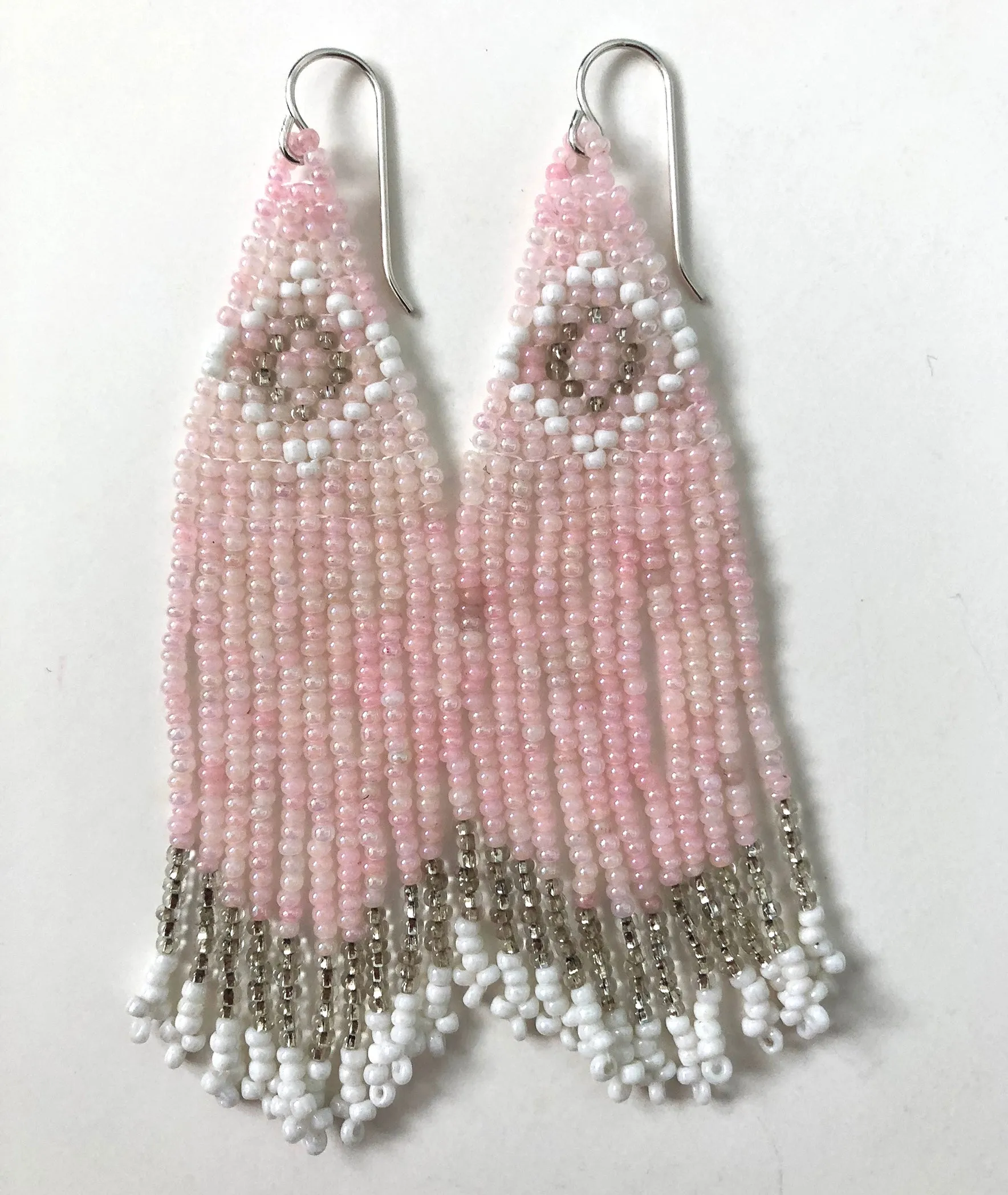 Sweet Eye Seed Bead Fringe Earrings - Pink Art Deco Collection