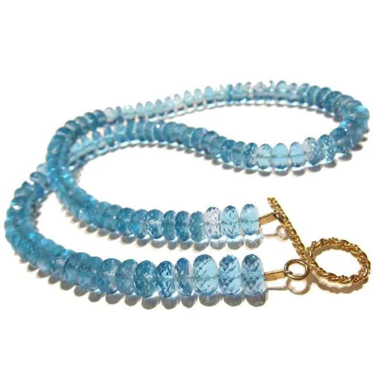 Swiss Blue Topaz Necklace with Gold Filled Toggle Clasp