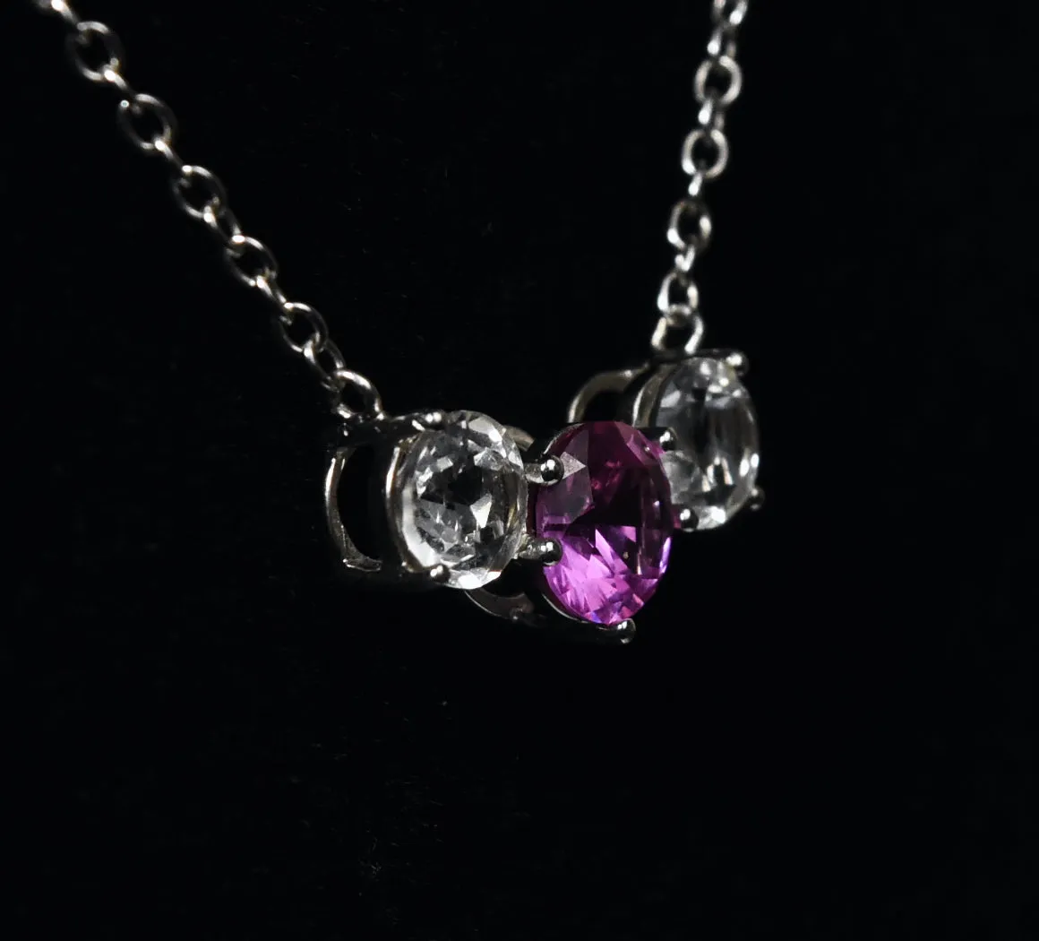 Synthetic Pink Sapphire and White Topaz Sterling Silver Necklace