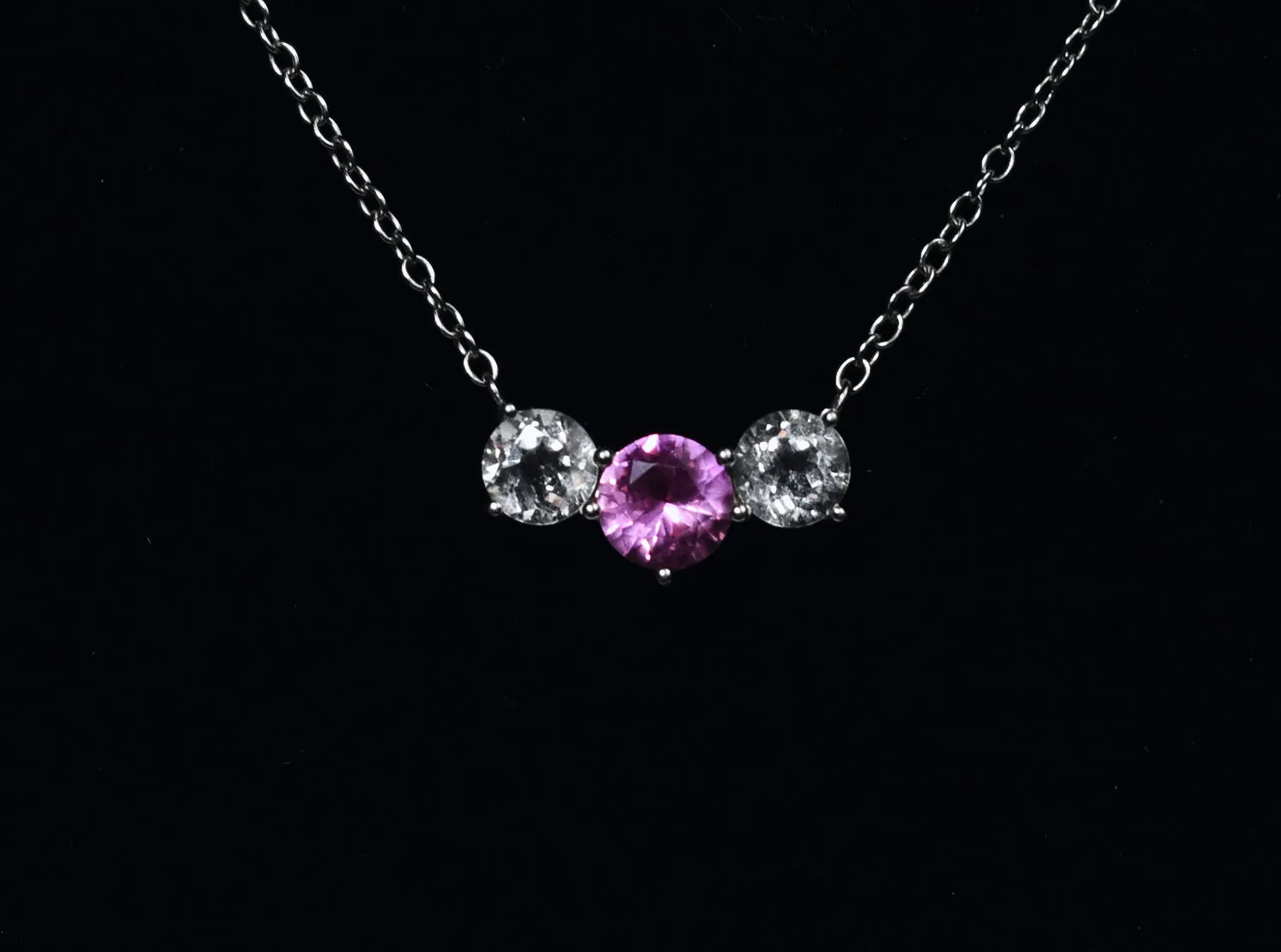 Synthetic Pink Sapphire and White Topaz Sterling Silver Necklace