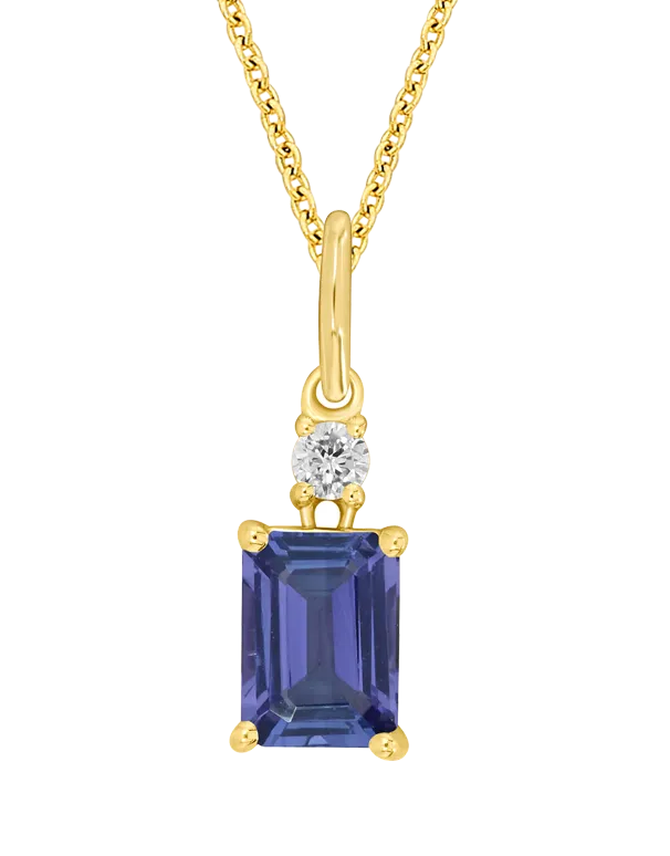 Tanzanite Pendant - 10ct Yellow Gold Tanzanite and Diamond Pendant - 786675