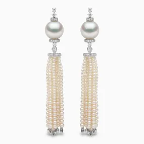 Tassel 18K Gold Pearl and Diamond Tiered Earrings