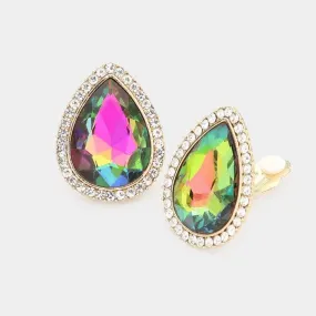 Teardrop Vitrail Crystal Rhinestone Clip On Earrings