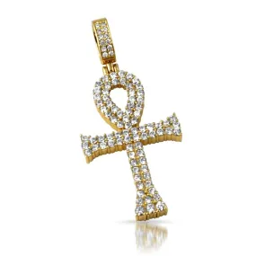 The Double Bling Ankh Cross CZ Iced Out Gold Pendant