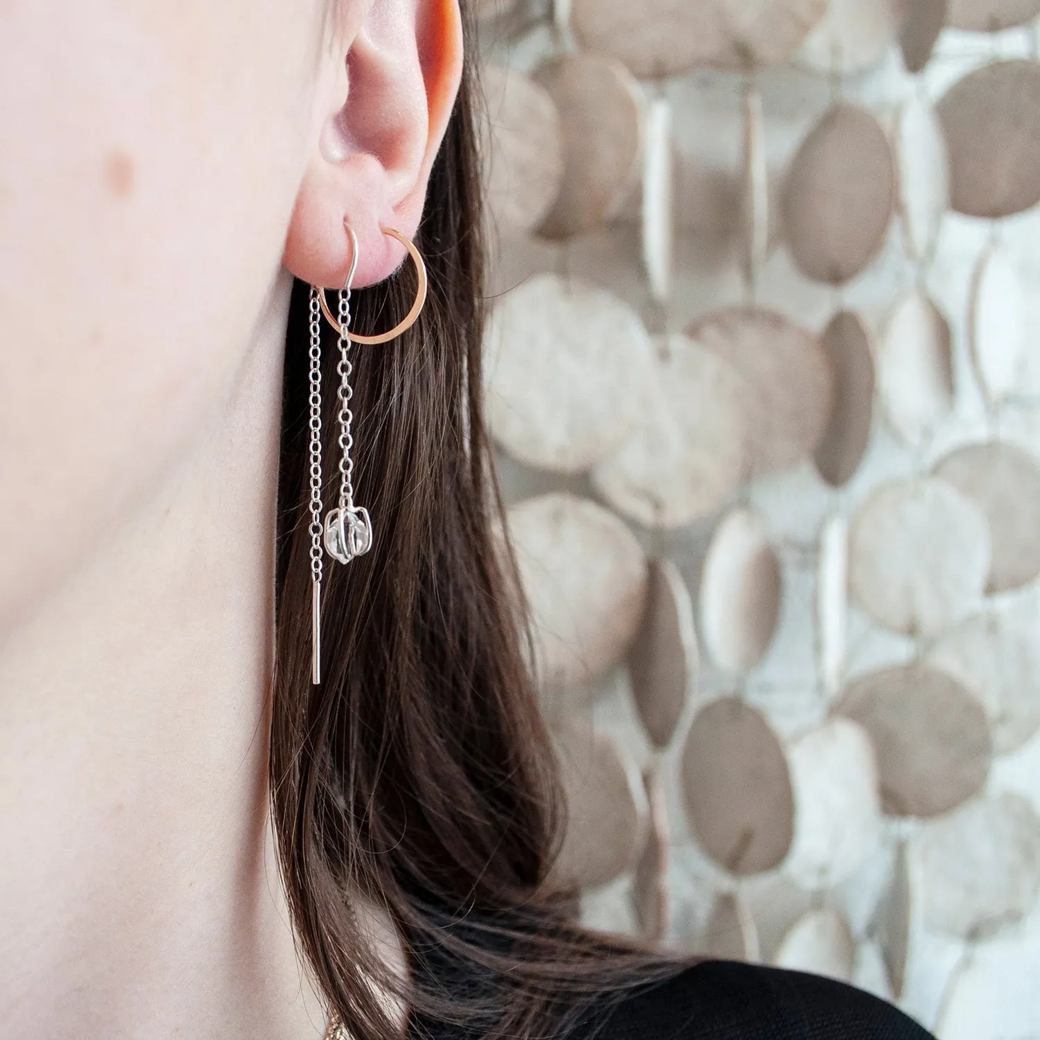 Thread Through Silver Herkimer Earrings