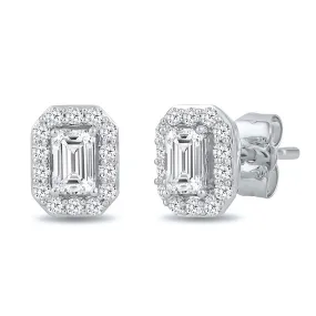 Tia Halo Emerald Earrings with 0.70ct of Diamonds in 9ct White Gold