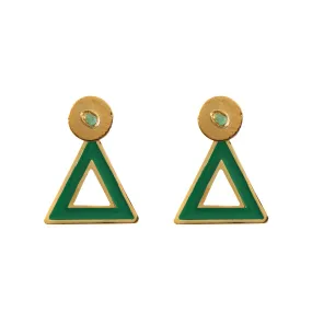 Triangle Dimensiones Collection Colombian Raw Emerald & 24k Gold Plated Small Earrings