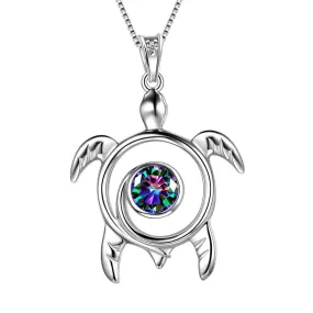 Turtle Rainbow Mystic Topaz Necklaces Women Girls Jewelry Gift Sterling Silver