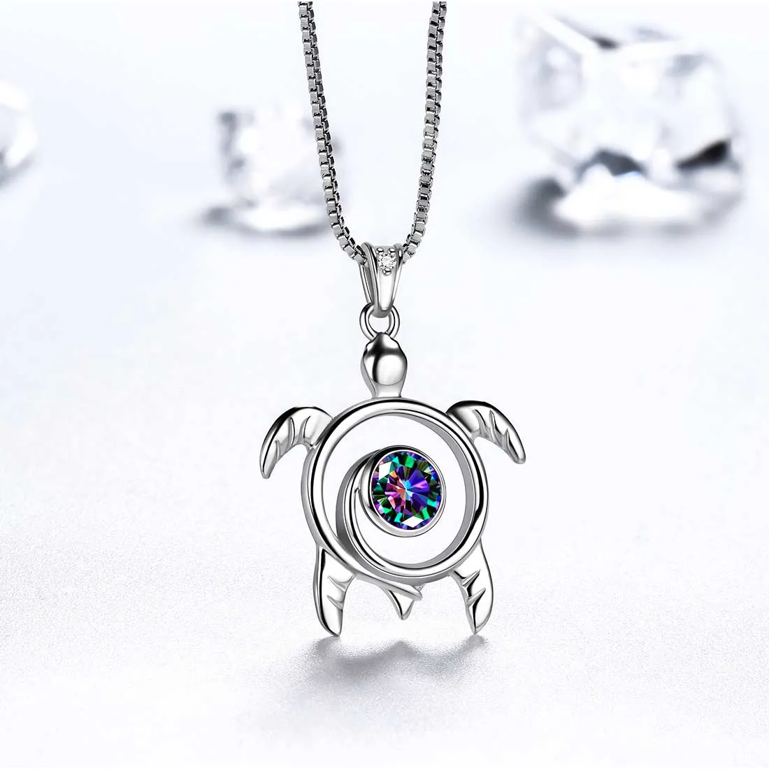 Turtle Rainbow Mystic Topaz Necklaces Women Girls Jewelry Gift Sterling Silver