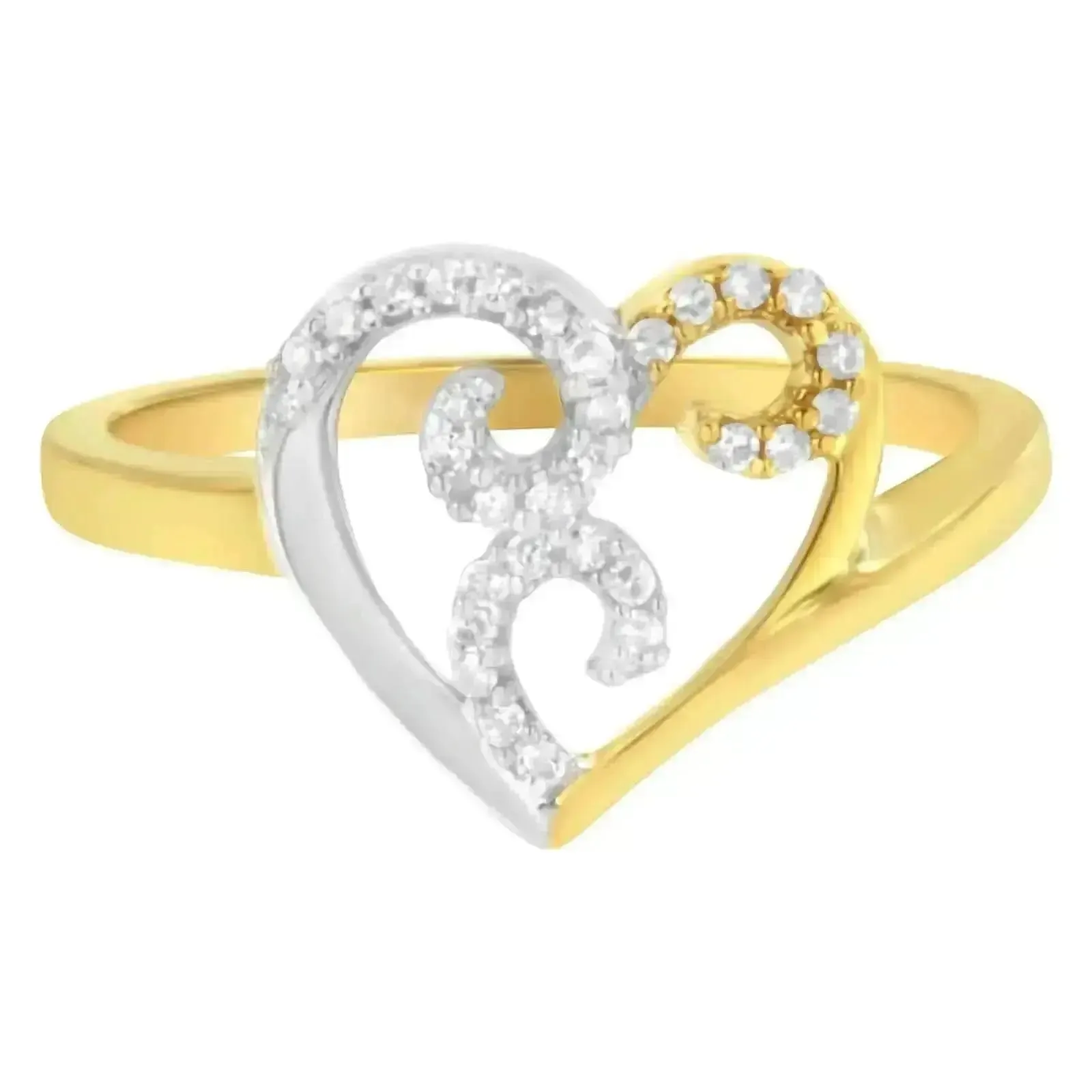 Two-Tone Heart Cluster Diamond Ring in 10K Gold & Silver - Size 8.5, .15 Cttw