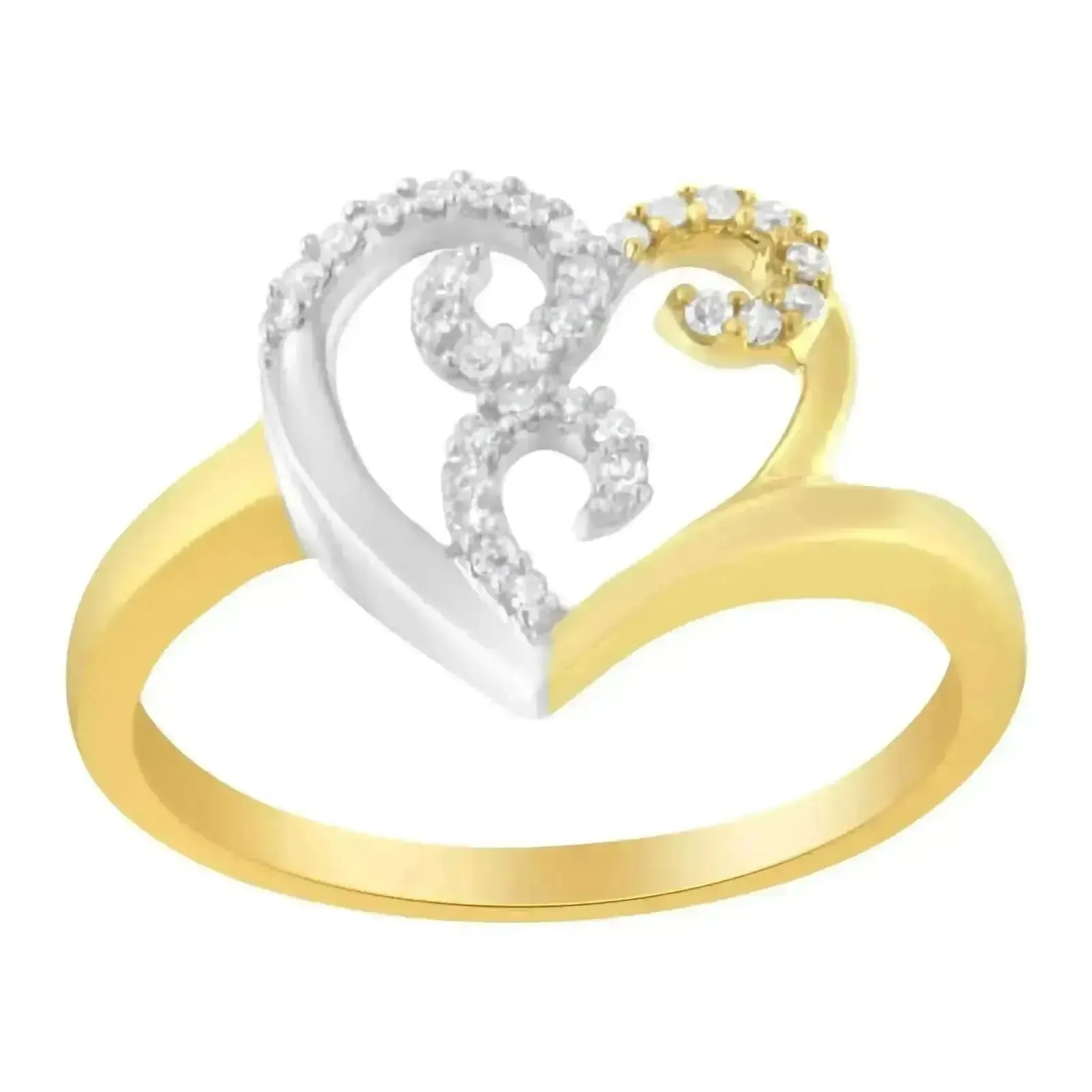 Two-Tone Heart Cluster Diamond Ring in 10K Gold & Silver - Size 8.5, .15 Cttw