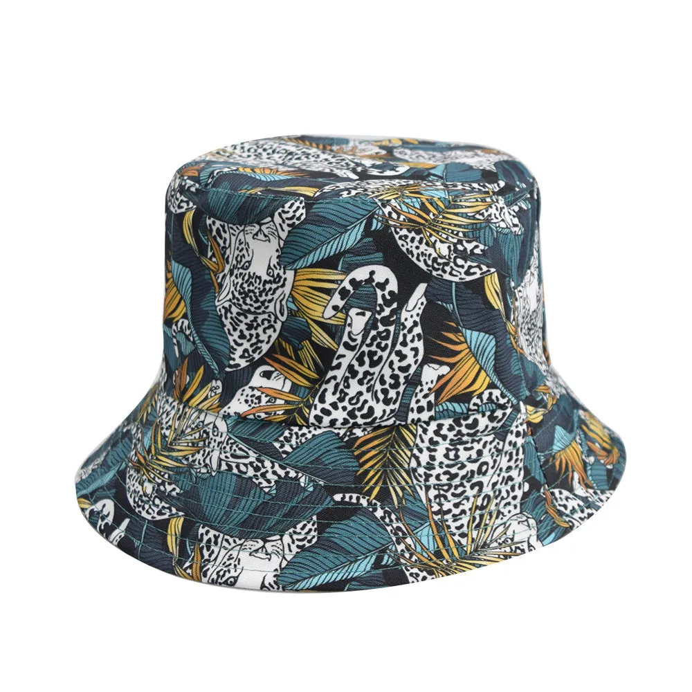 Unisex Reservible Sandy Beach Print Boonie Bucket Hat Cap Brim Outdoor Sun Safari Camping Fishing