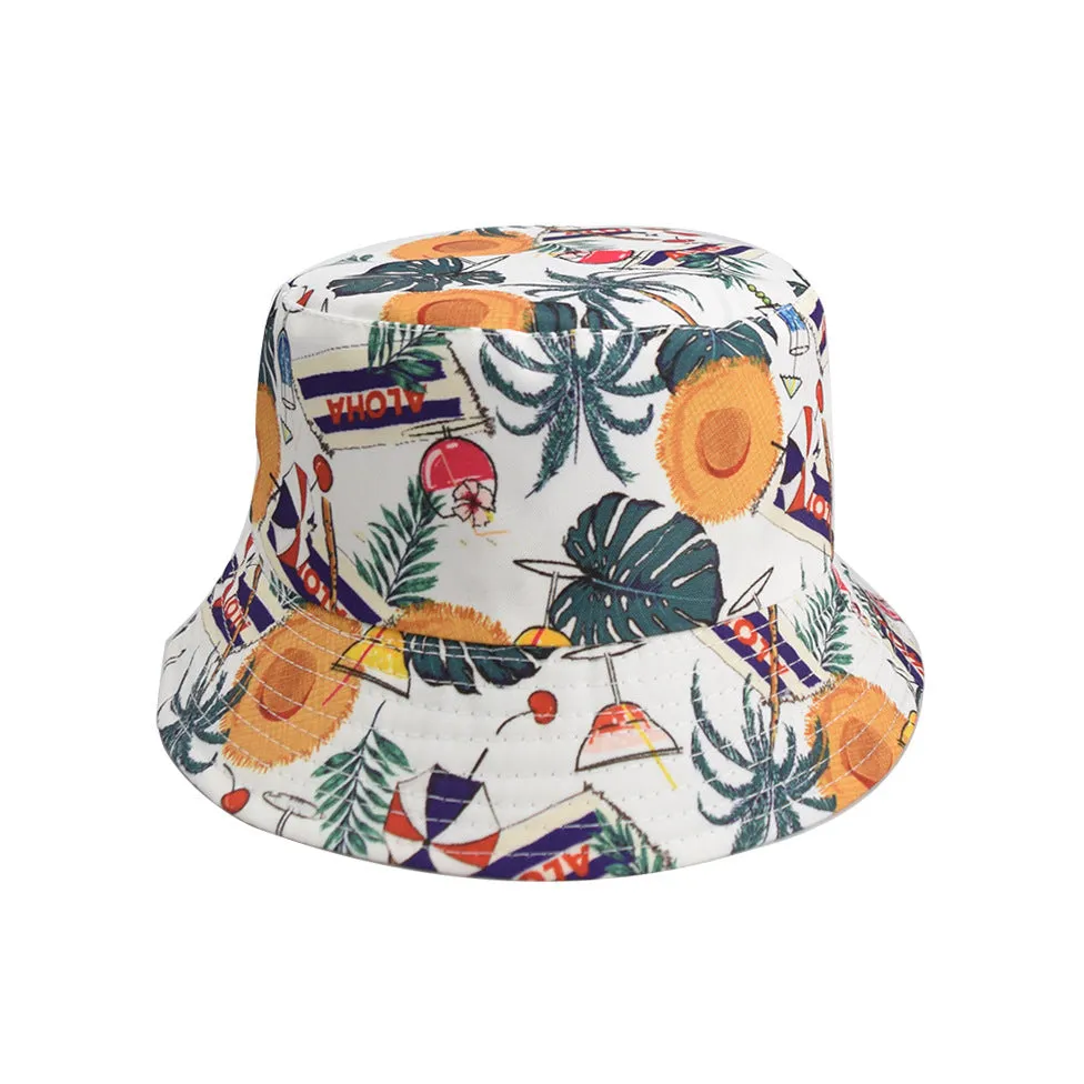 Unisex Reservible Sandy Beach Print Boonie Bucket Hat Cap Brim Outdoor Sun Safari Camping Fishing