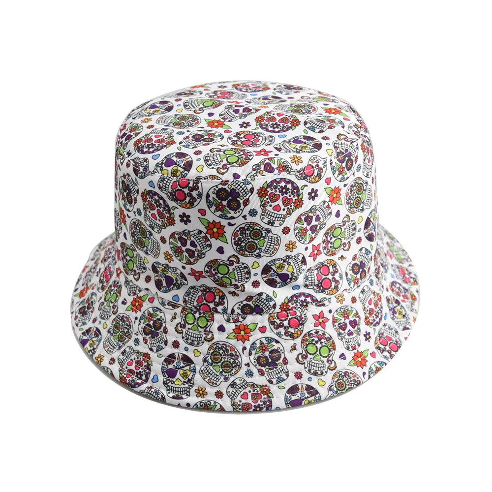 Unisex Reservible Skull Print Boonie Bucket Hat Cap Brim Outdoor Sun Safari Camping Fishing