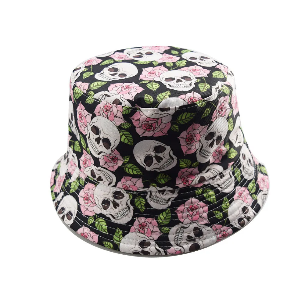 Unisex Reservible Skull Print Boonie Bucket Hat Cap Brim Outdoor Sun Safari Camping Fishing