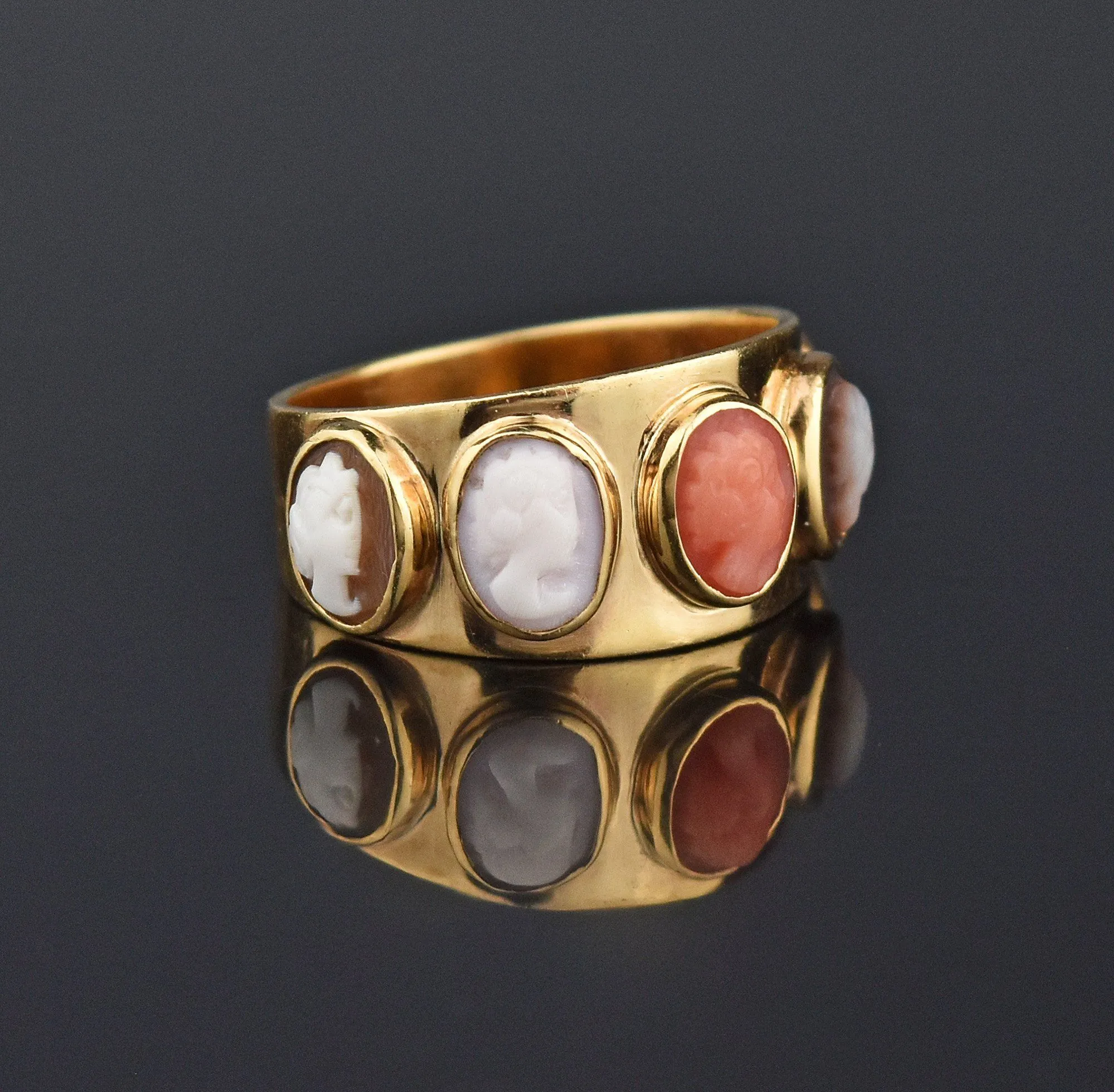 Victorian Italian Cameo 14K Gold Eternity Band Ring