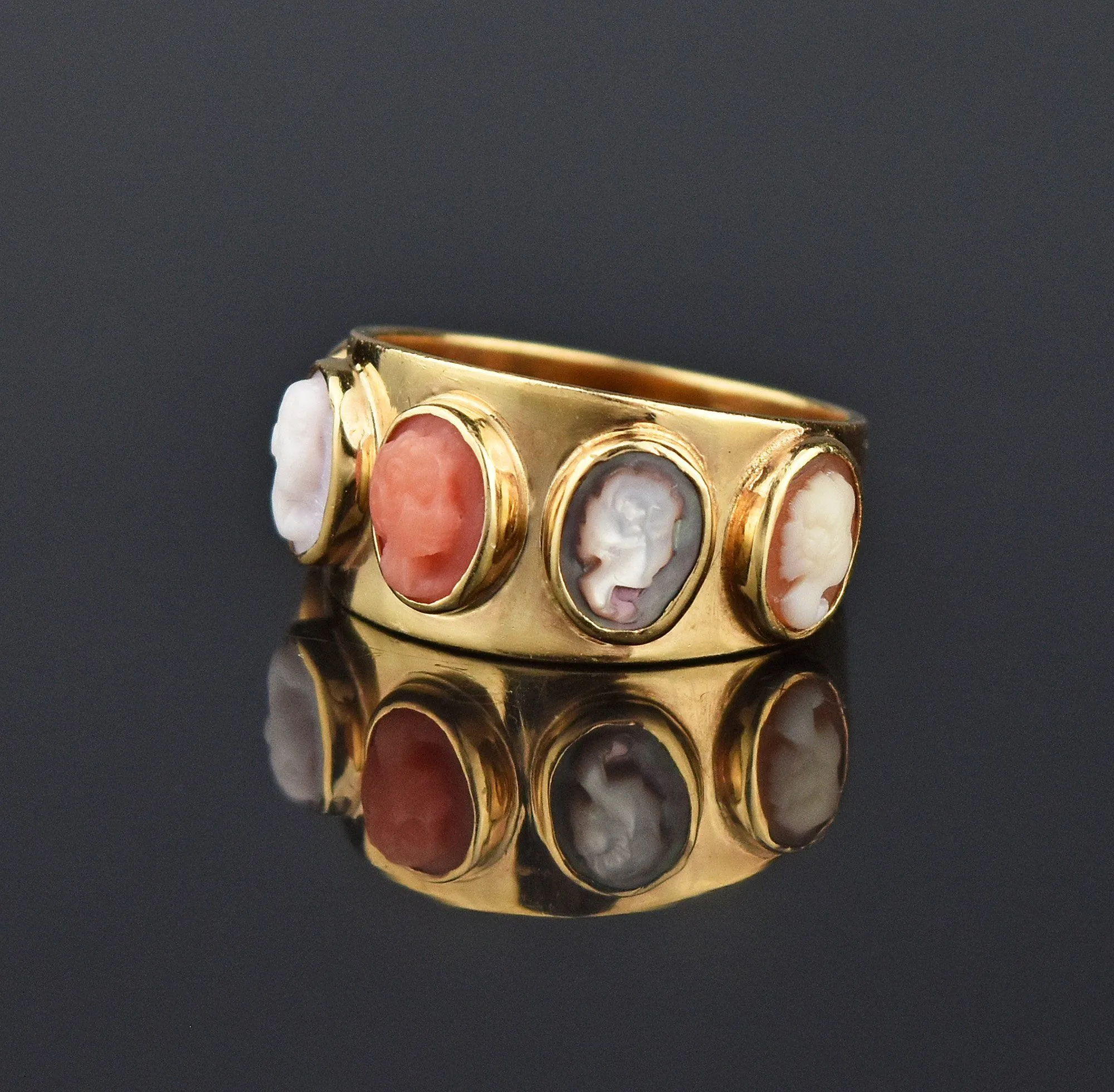 Victorian Italian Cameo 14K Gold Eternity Band Ring