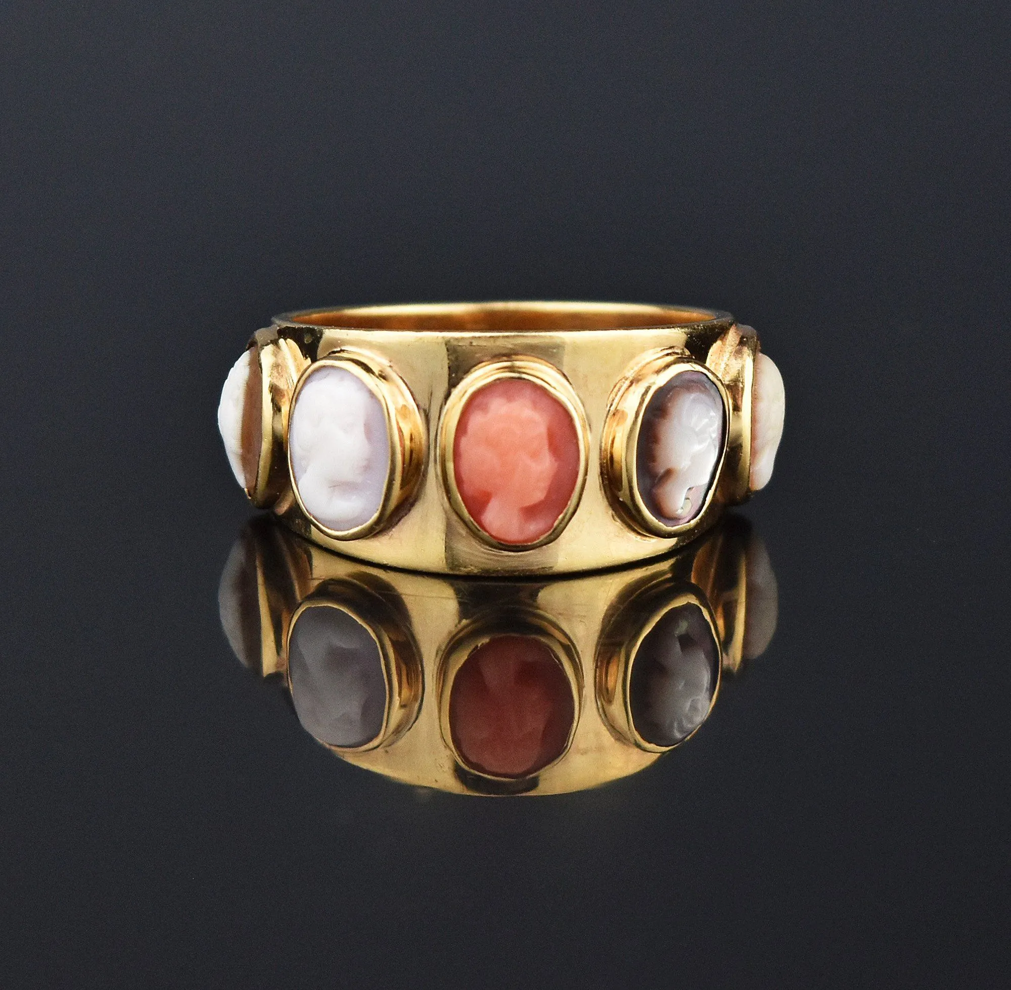 Victorian Italian Cameo 14K Gold Eternity Band Ring