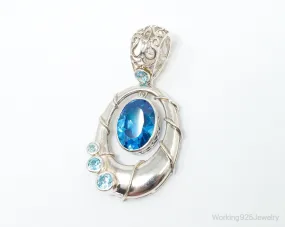 Vintage Art Deco Large Blue Topaz Sterling Silver Pendant