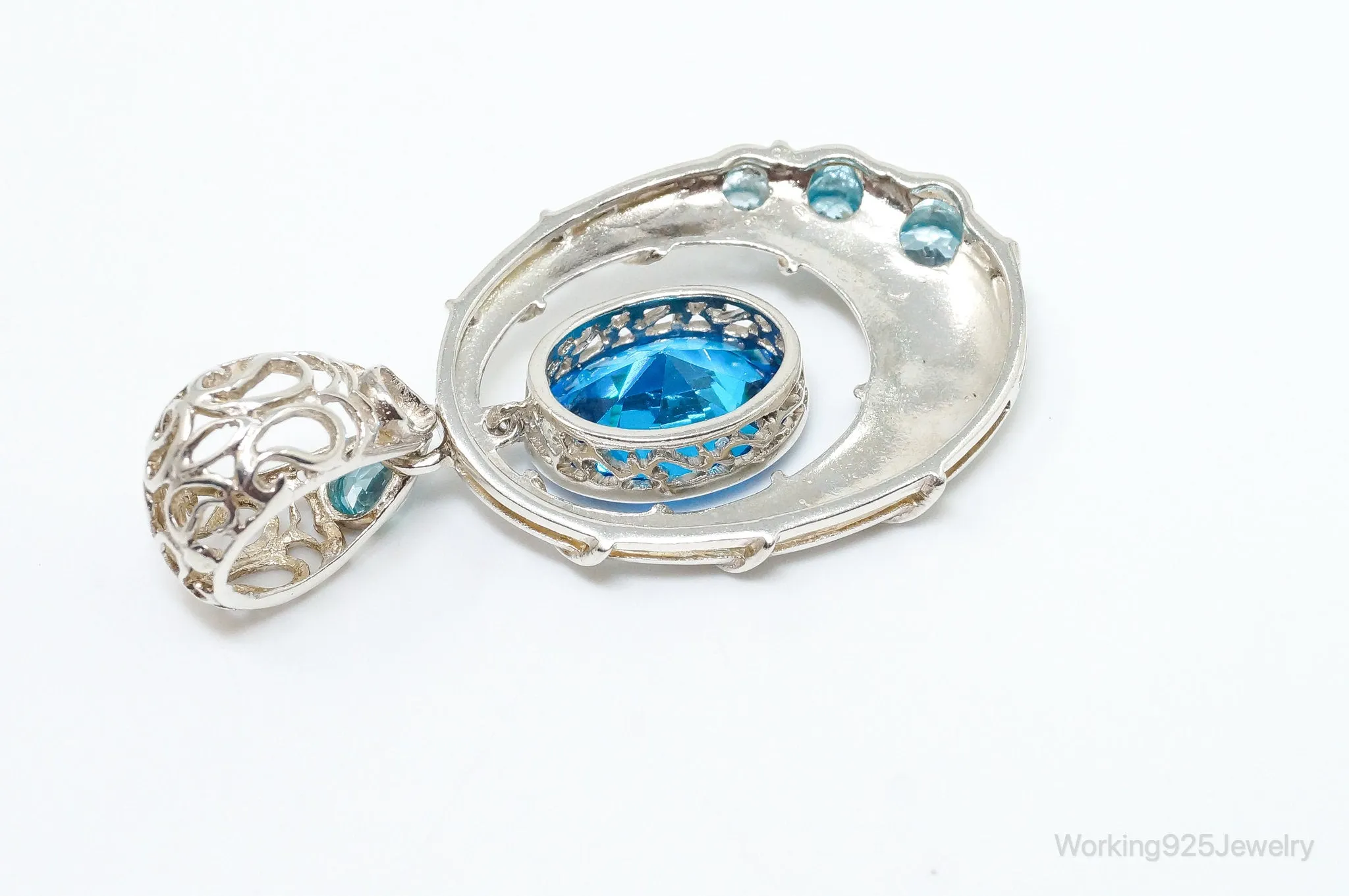 Vintage Art Deco Large Blue Topaz Sterling Silver Pendant