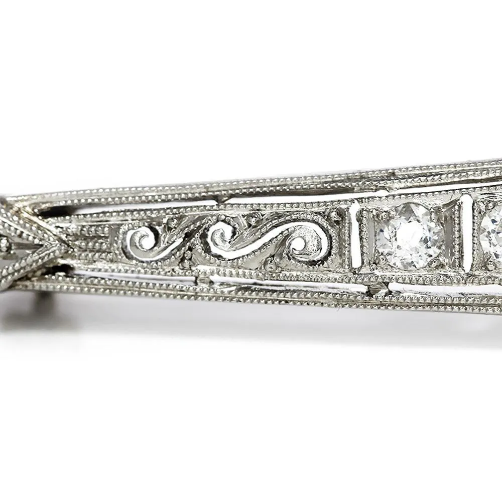 Vintage Art Deco Round Diamond Brooch Bar Pin in Platinum 1.50ctw