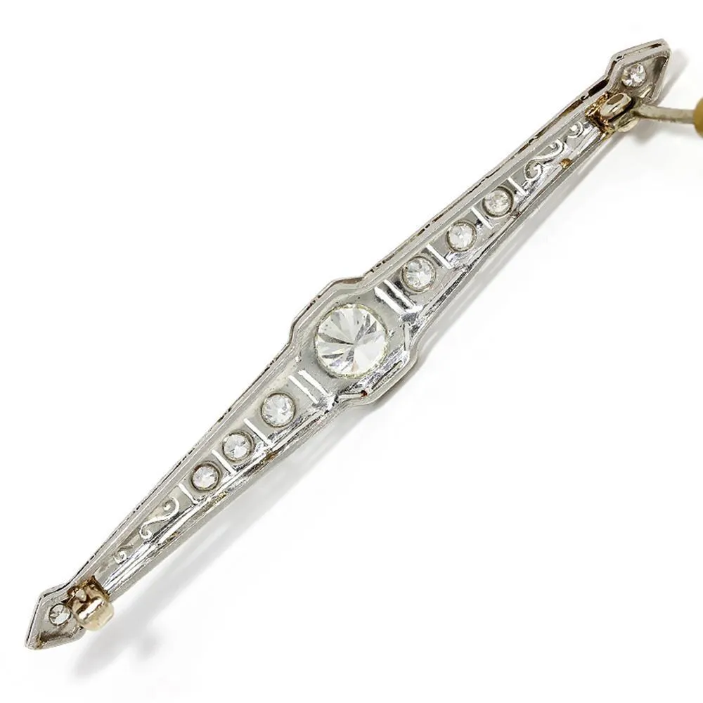 Vintage Art Deco Round Diamond Brooch Bar Pin in Platinum 1.50ctw