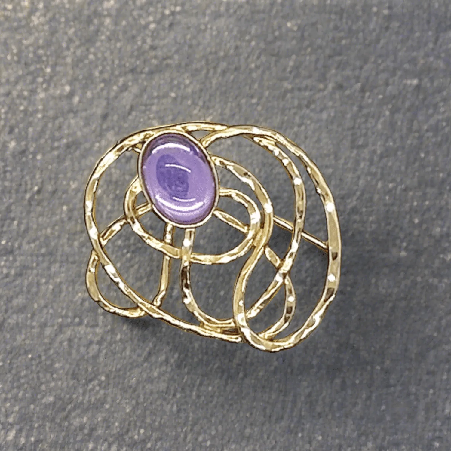 Vintage Avon "Golden Web” Brooch with Purple Cabochon Center (1992)