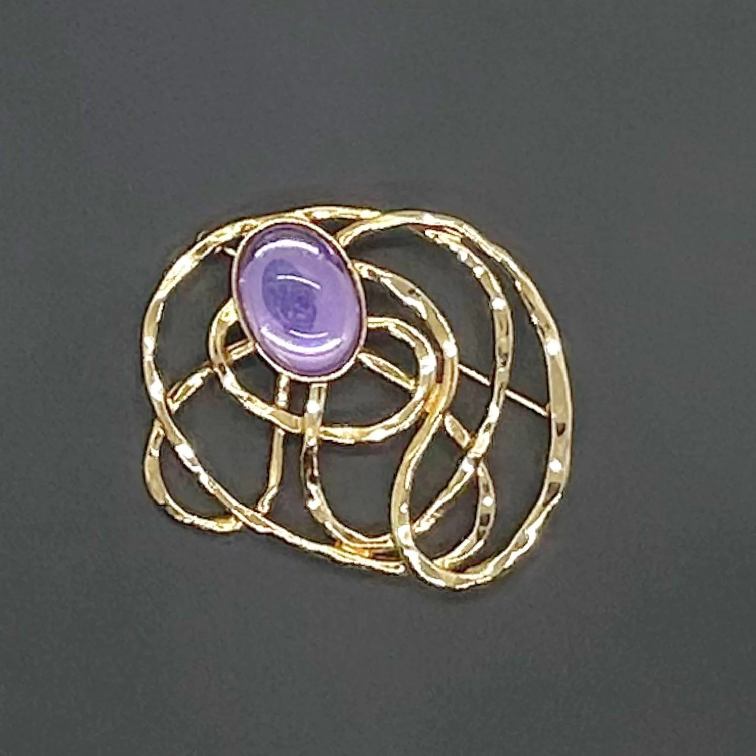 Vintage Avon "Golden Web” Brooch with Purple Cabochon Center (1992)